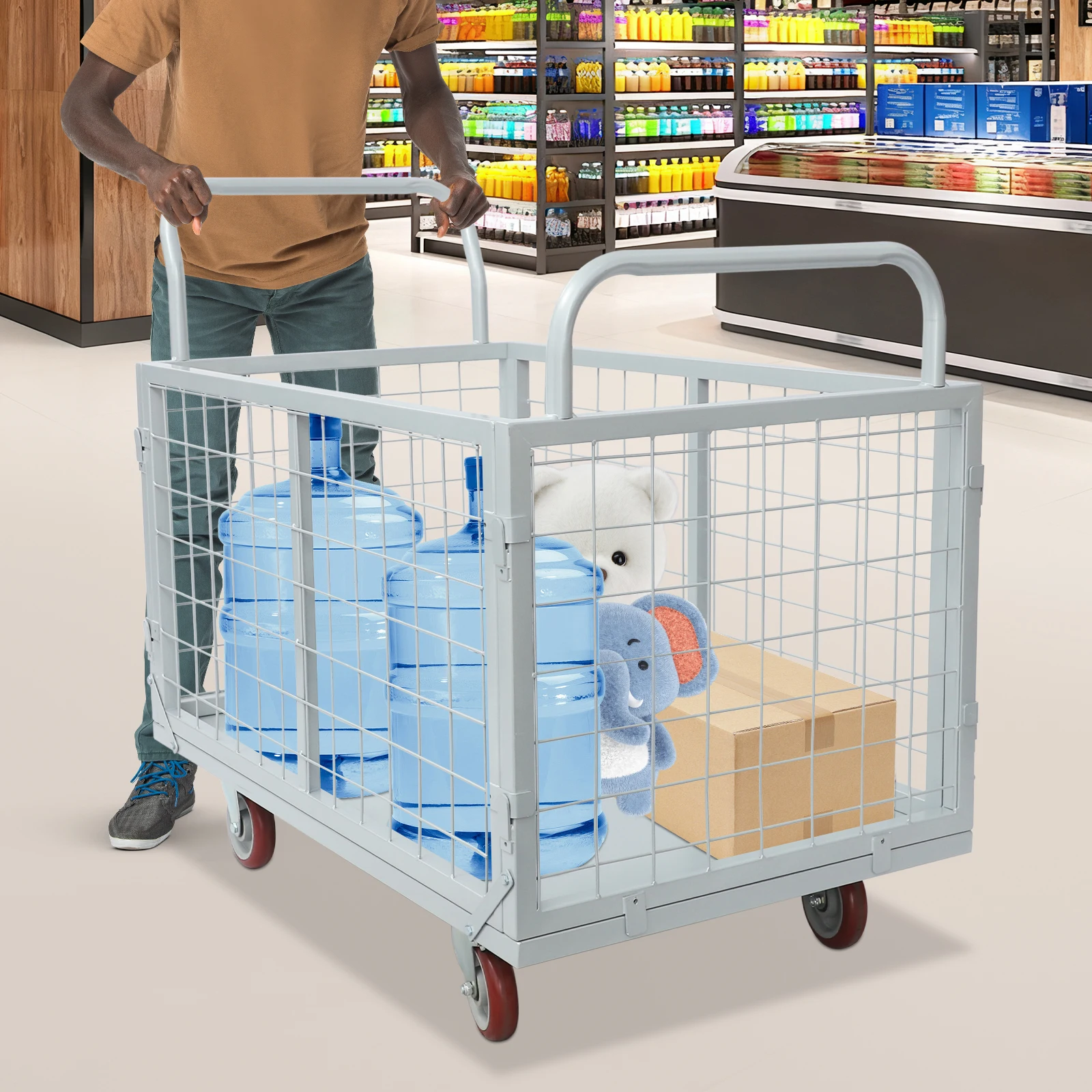 38,39*23,62*20,79-дюймовая серебряная тележка на платформе, сверхмощная тележка на платформе с эргономичной ручкой, усиленные соединения