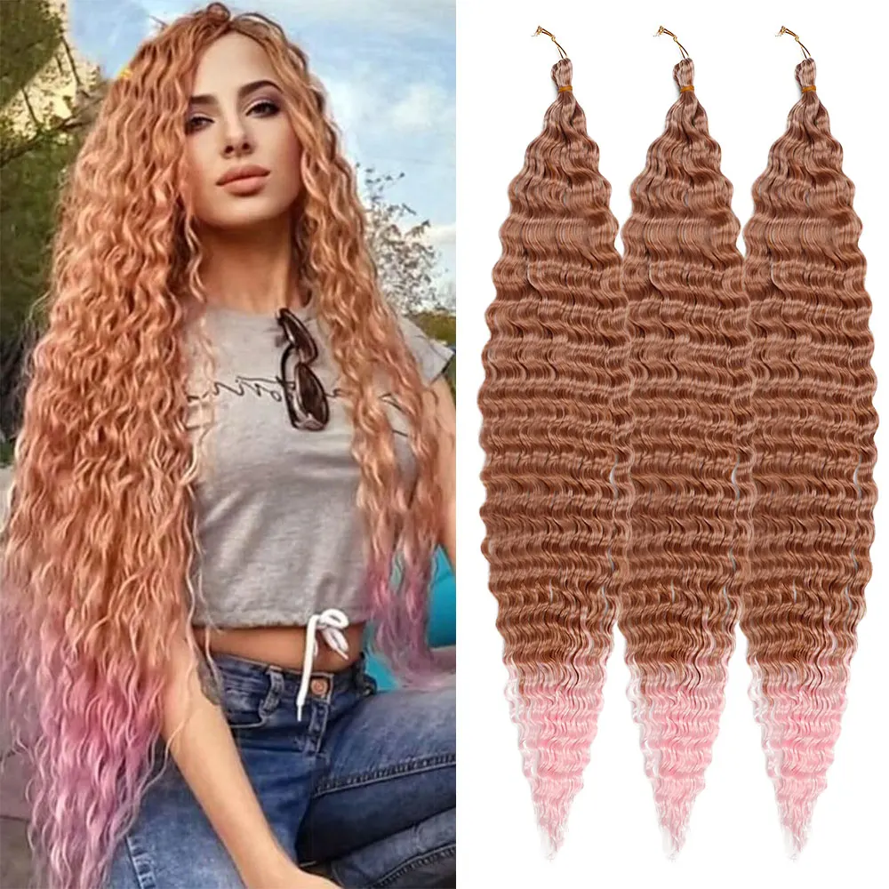 

3pc Synthetic Curly Braiding Hair 30 Inch Ocean Wave Crochet Hair for Black Women Long Deep Wave Wet and Wavy Braiding Hair