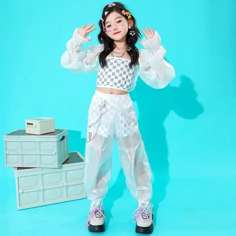 Abbigliamento Costume da ballo jazz Abito da performance bianco Hip Hop Abito da ballo moderno Abbigliamento da palcoscenico per bambini Abbigliamento di moda