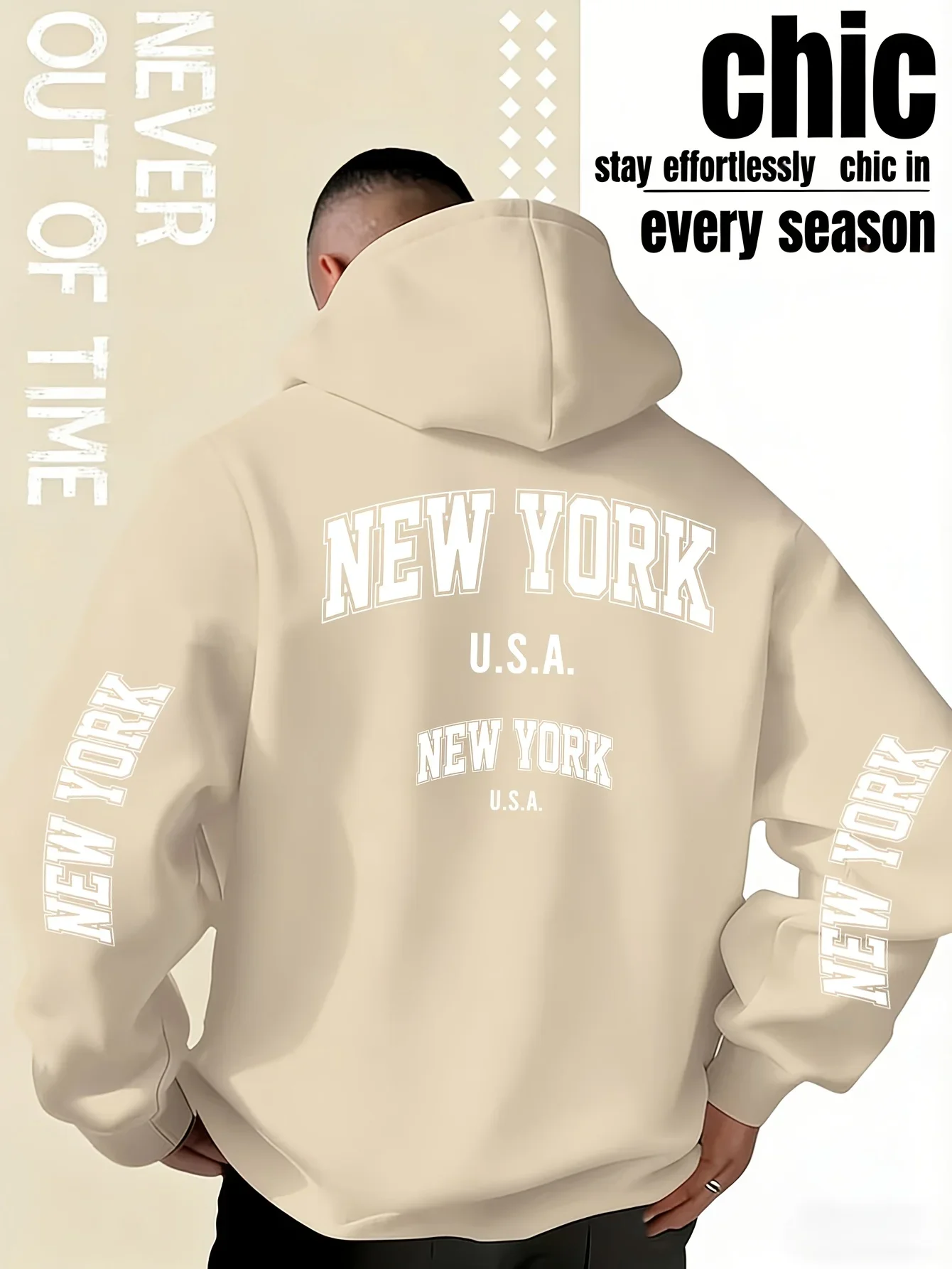 Men's New York USA Sports Hoodie Varsity Letter Print Oversized Pullover Hooded Sweatshirt Autumn Winter