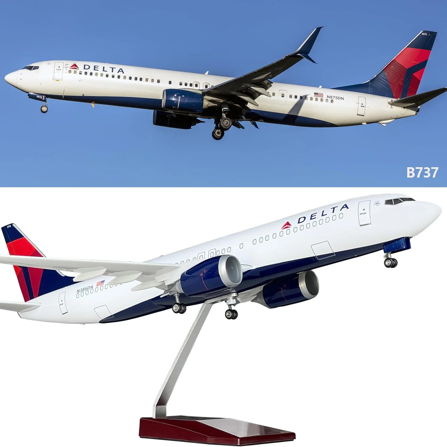 Delta B737 Airplane Model 1:150 Scale Delta Airlines 737 47cm Length with LED Lights Highly Simulated Resin Material Aviation
