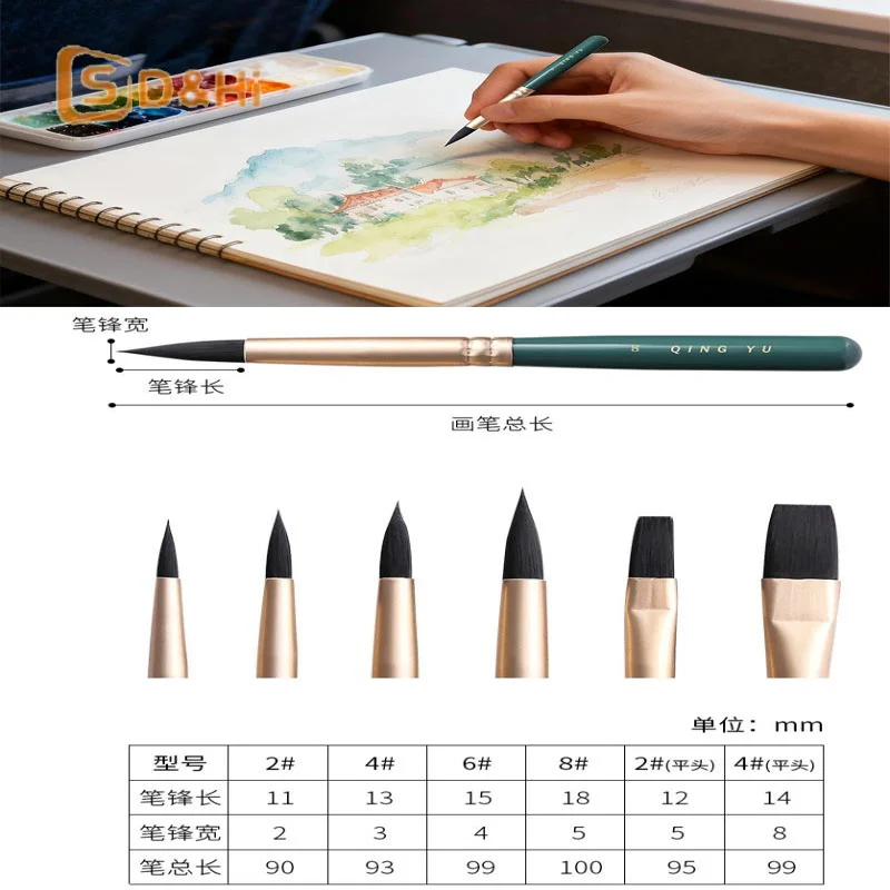 

6pcs Nylon Multi-Functional Paintbrushes Watercolor Brush Mini Fresh Green Brush For Students Art Painting School Office Supplie