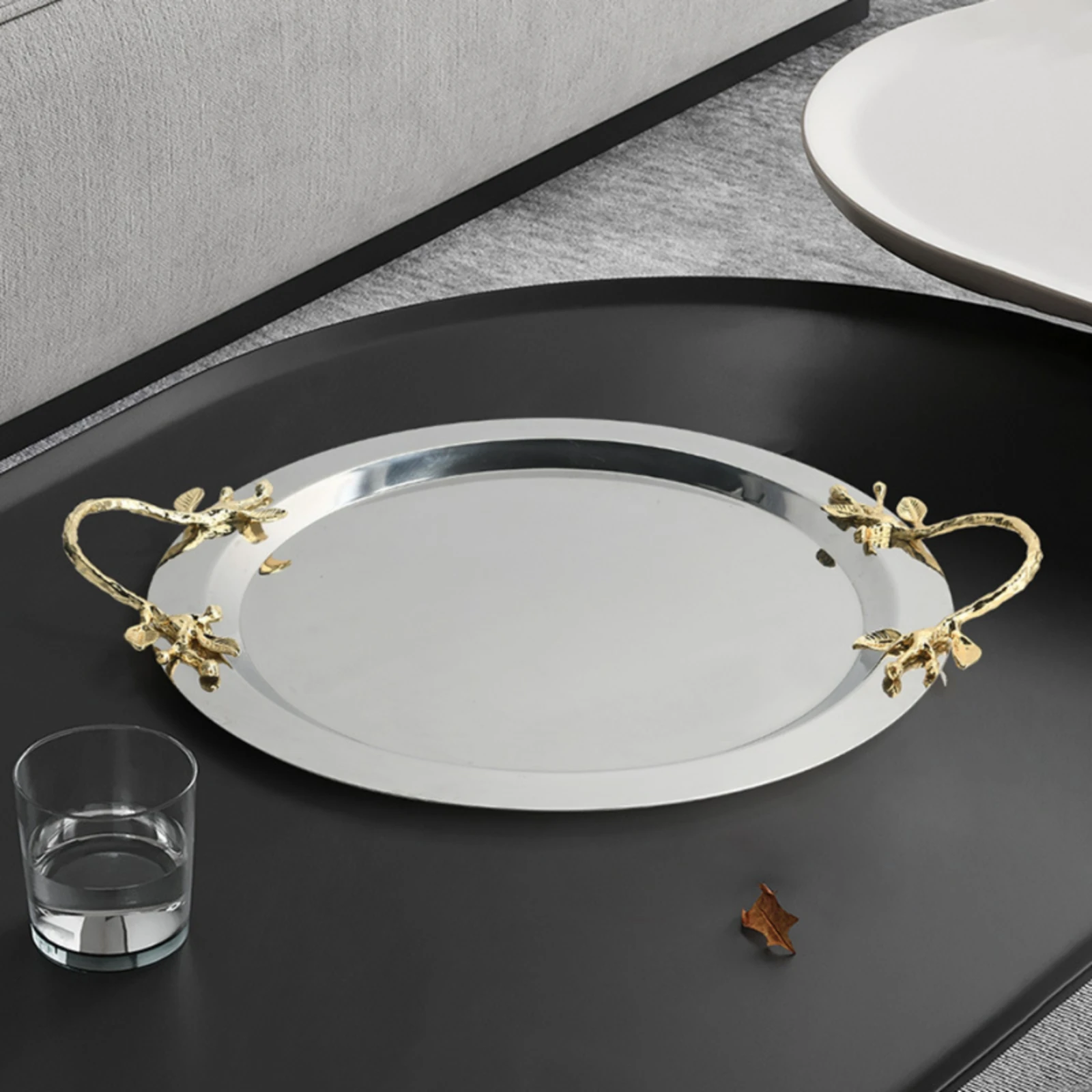 Serving Tray with Handles Mirrored Stainless Steel Tray Serving Platter Lustrous Long-Lasting for Hosts, Dining Table, Home Bar