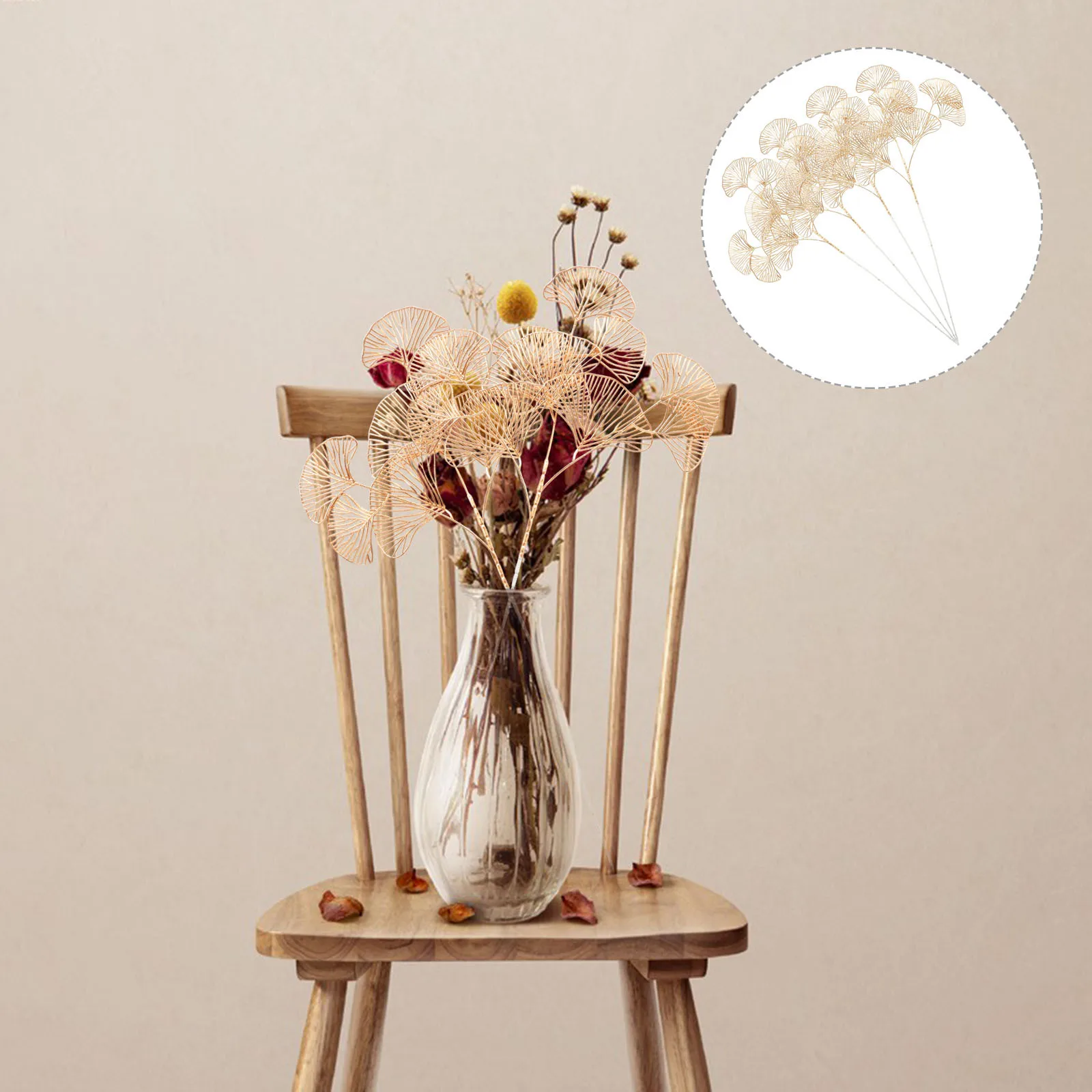 

4Pcs Artificial Ginkgo Leaf Stems Realistic Faux Ginkgo Branches Decorative Plants Wedding Party Vase Centerpiece Decor