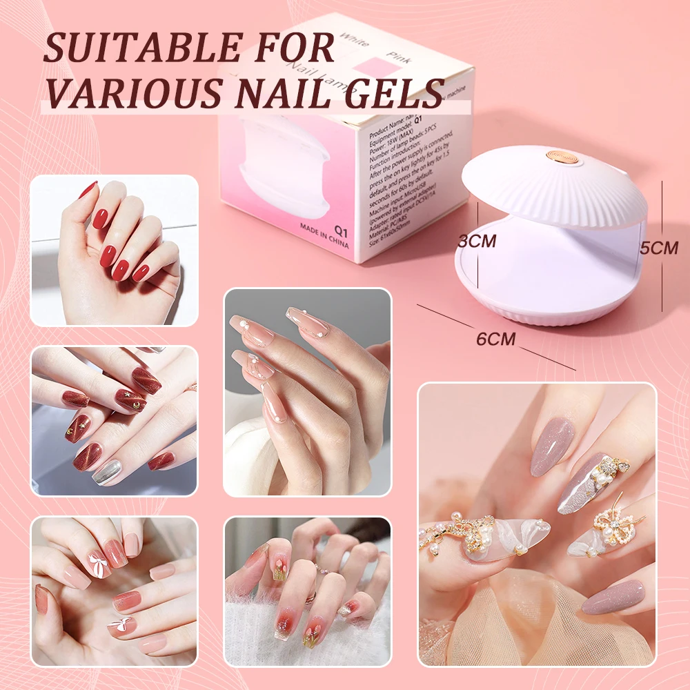 Portable Mini UV LED Nail Lamp Opening Design USB Lamp for Manicure with 5 Bead for Quickly Drying All Nail Polish at Home Salon