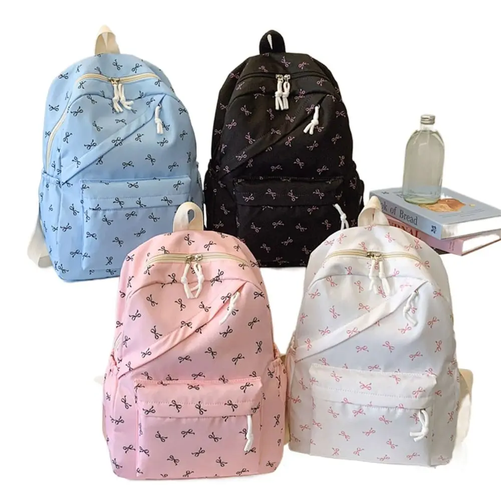 

Portable Bow Print Student Schoolbag Nylon Large Capacity Bookbag School Bags