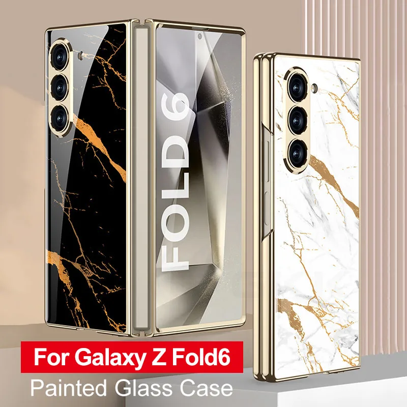 GKK Painted Tempered Glass Case For Samsung Galaxy Z Fold 6 Luxury Plating Shockproof Hard Frame Cover For Galaxy Z Fold 5 Case