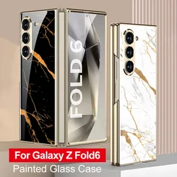 GKK Painted Tempered Glass Case For Samsung Galaxy Z Fold 6 Luxury Plating Shockproof Hard Frame Cover For Galaxy Z Fold 5 Case