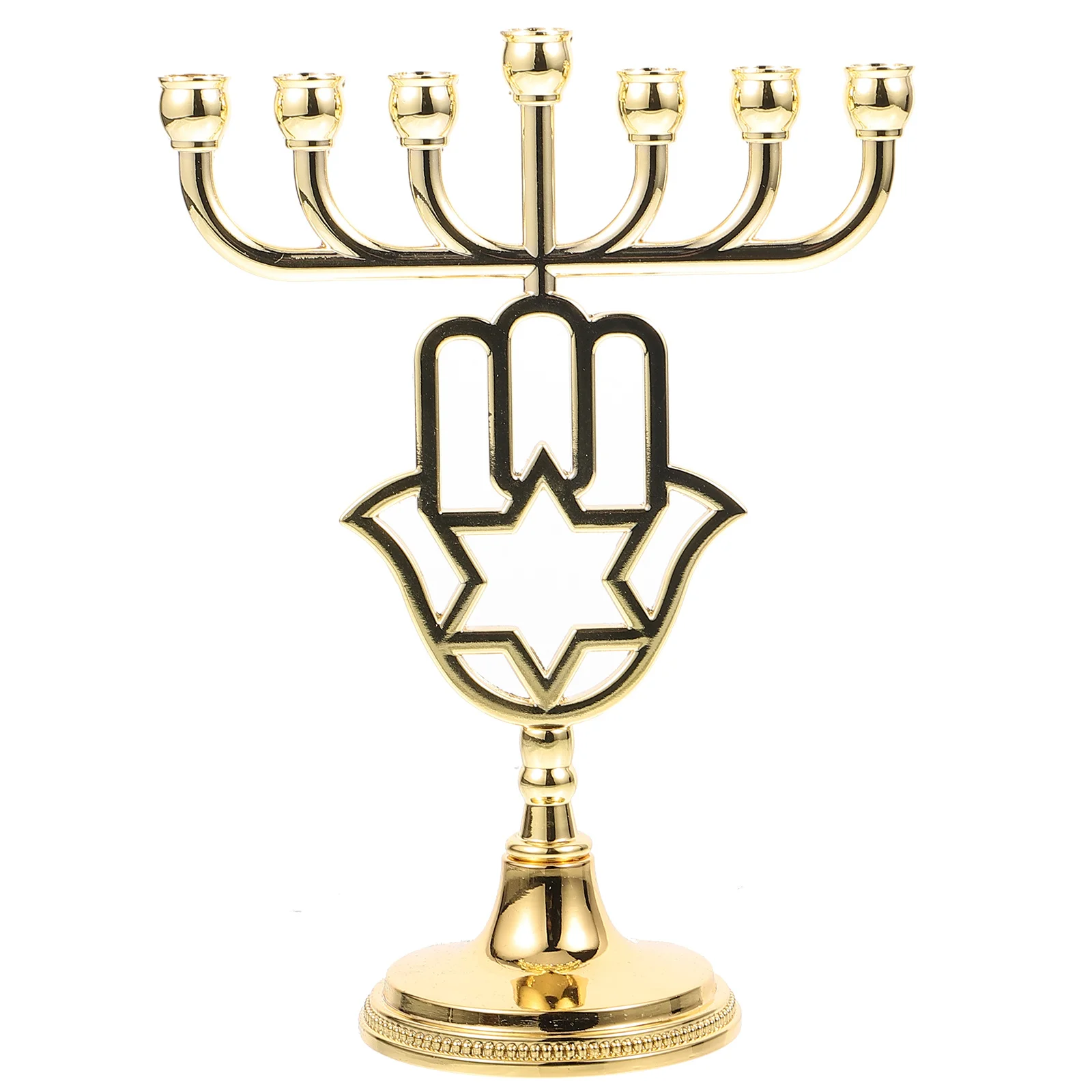 

Hanukkah 7-Branch Gold Holder Metal Menorah for Home Office Wedding Religious Holiday Party Table Decor