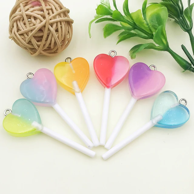 6/10 sztuk kolorowe żywica imitacja jedzenia Lollipop Charms dla majsterkowiczów ręcznie robiona biżuteria akcesoria do wyrobu naszyjnik bransoletka kolczyki