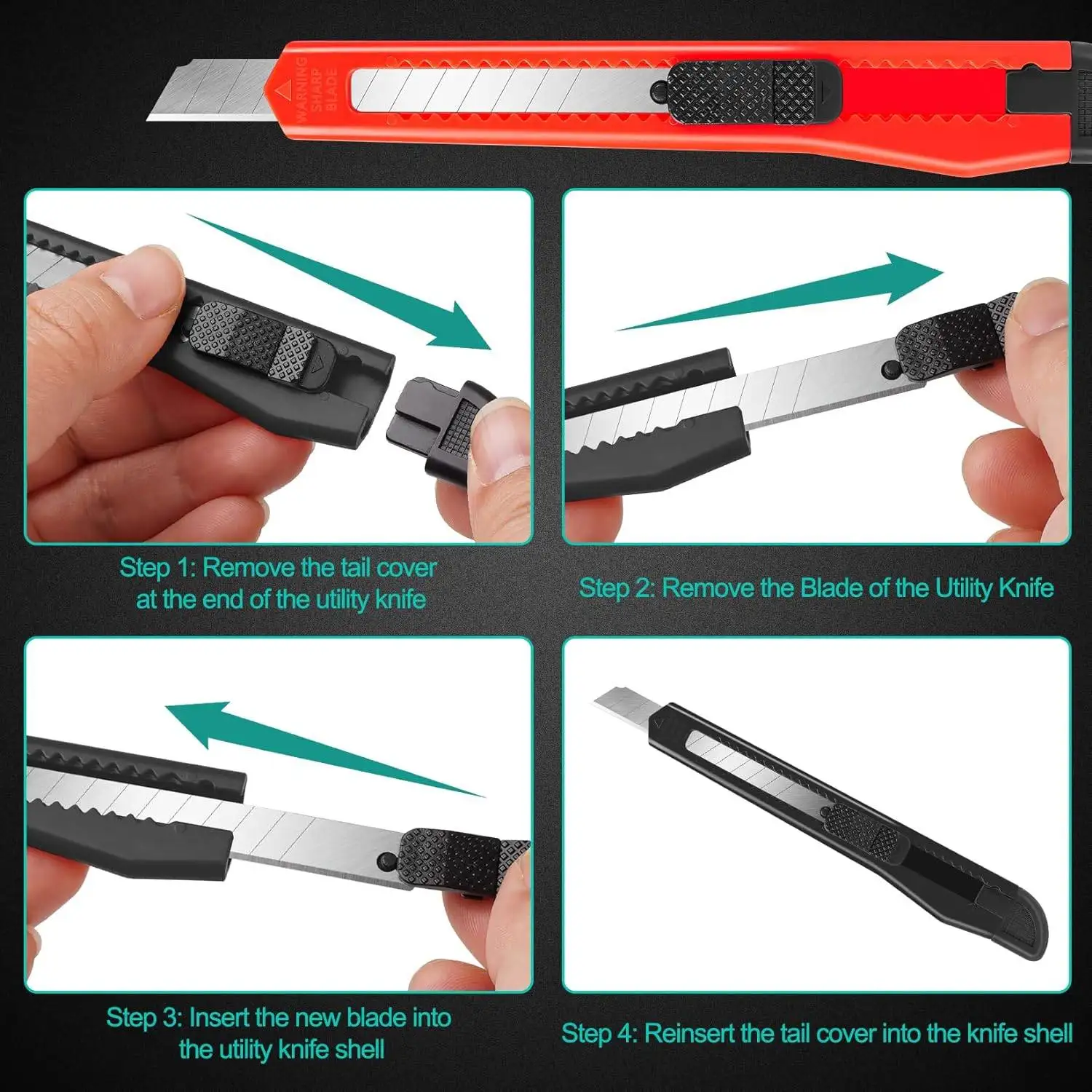 24 Pack Box Cutters Bulk (9mm Wide Blade Cutter) Utility Knife Retractable, Razor Knife Exacto Knife