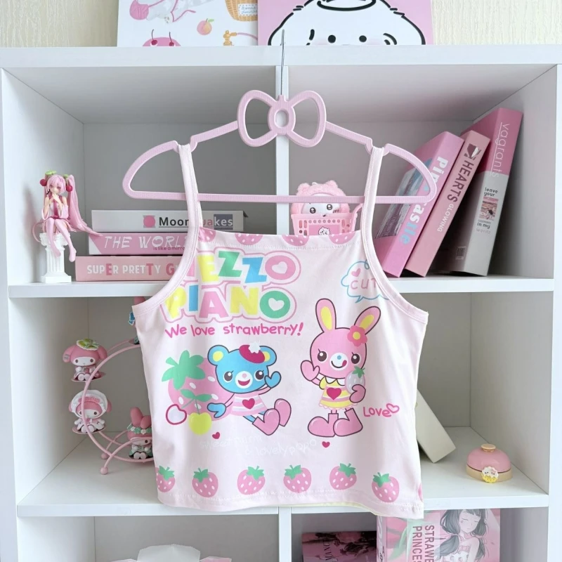 

Японские укороченные топы Y2k Kawaii, милые аниме-клубничные майки, женская одежда, летняя милая повседневная тонкая туника, майки, модные Ropa Mujer