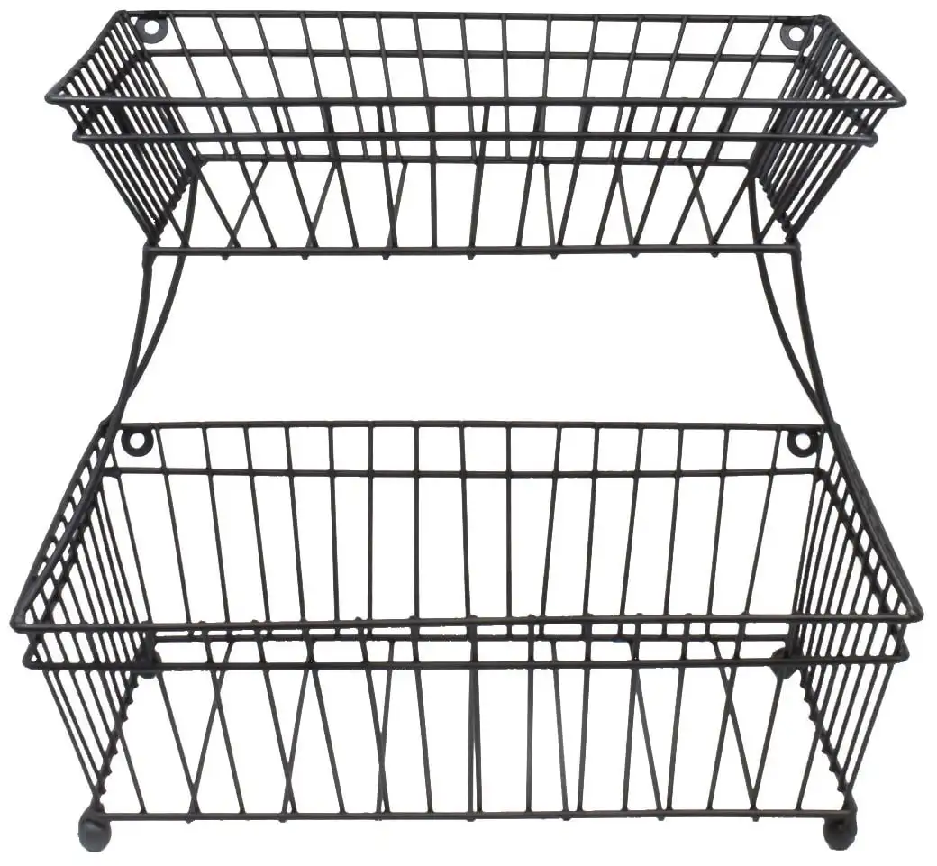 

2-Tier Metal Bread Basket, Great for Bread, Fruit, Vegetables, Snacks, Households and More, Black