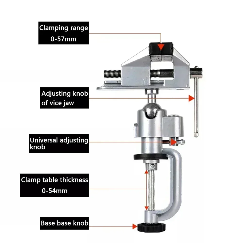 360 Degree Rotating Table Vise Bracket Multifunctional Aluminium Alloy Swivel Bench Clamp Electric Drill Stand Rotating Tool