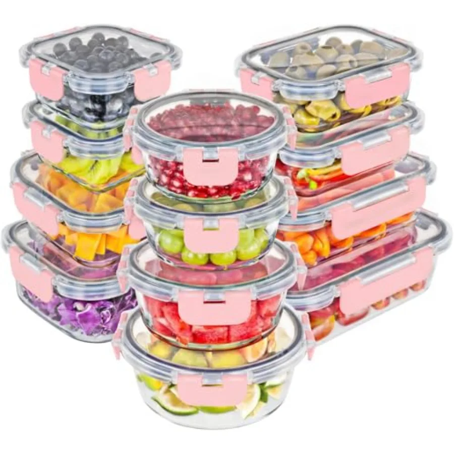 

Premium Borosilicate Glass Food Storage Containers with lids Set 24pc Sets with 12 Bowls and 12 Airtight Locking Lids for Lunch