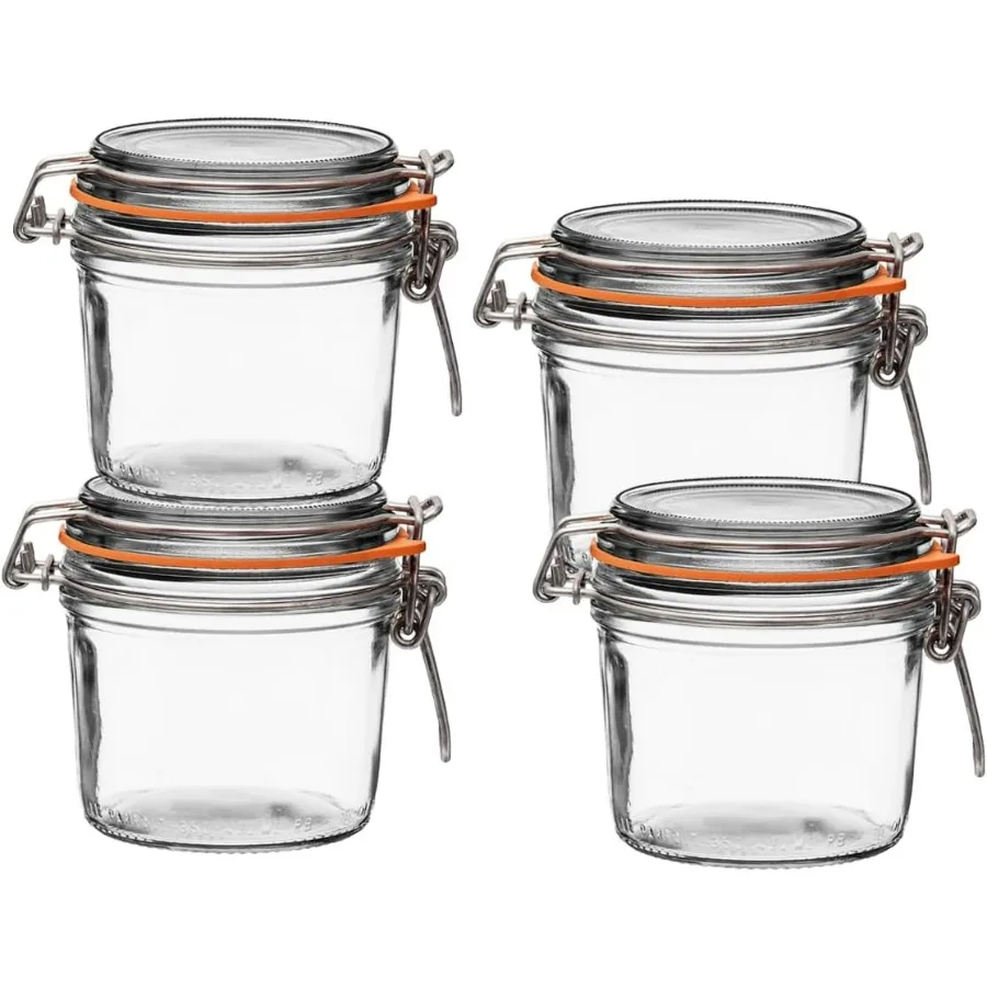 

Super Terrine 350ml French Glass Canning Jar with Straight Body Airtight Rubber Seal and Glass Lid for Food Storage Ideal for K