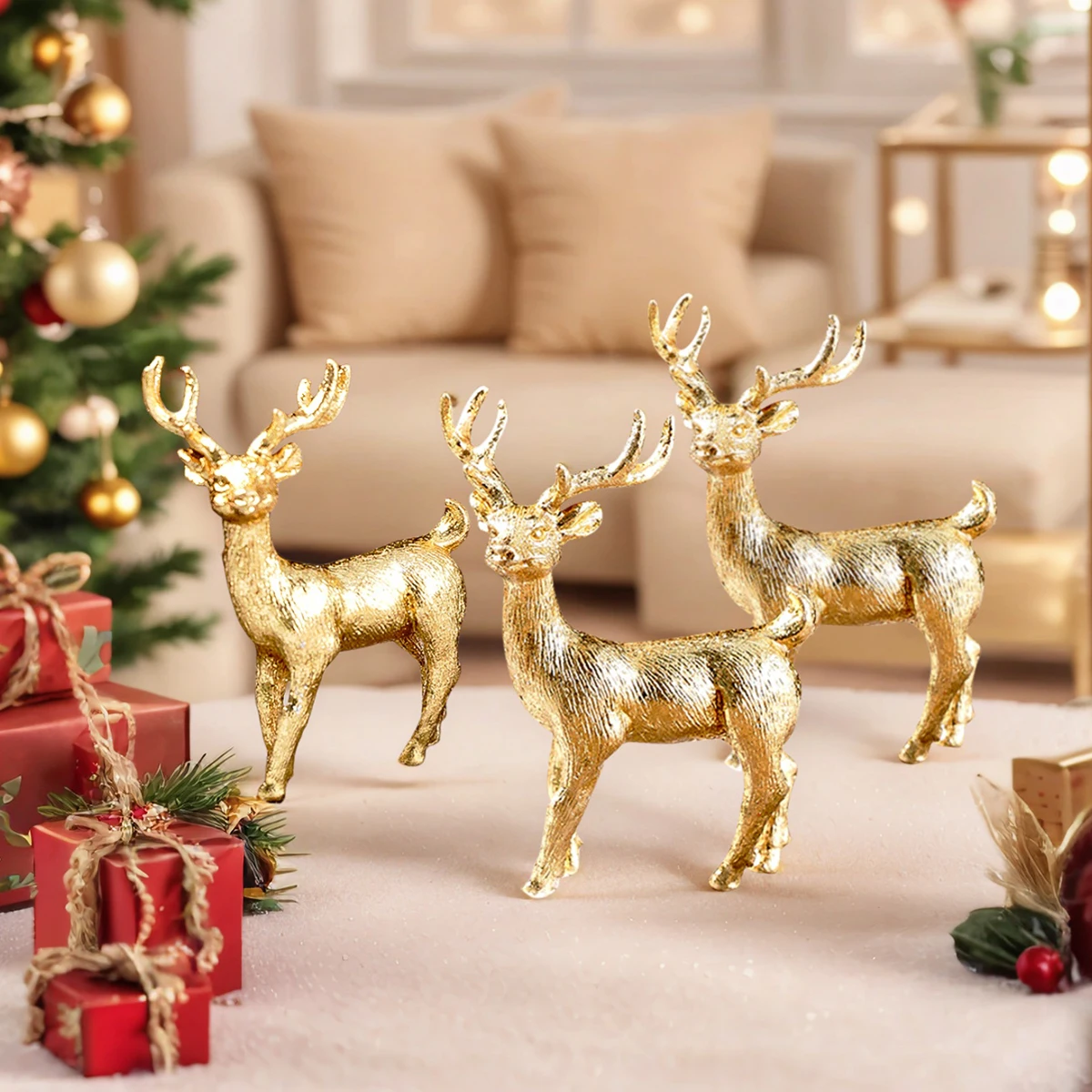3 Stück, Weihnachts-Mini-Rentier-Harz-Ornamente, bunte dreidimensionale Hirsch-Tischdekorationen, Kunsthandwerk