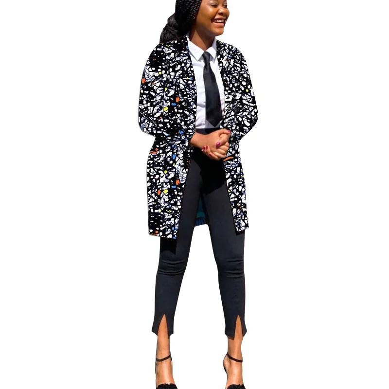 African Fashion Women\'s Blazer Colorful Print Long Suit Jackets For Office Lady Over Size S-6XL