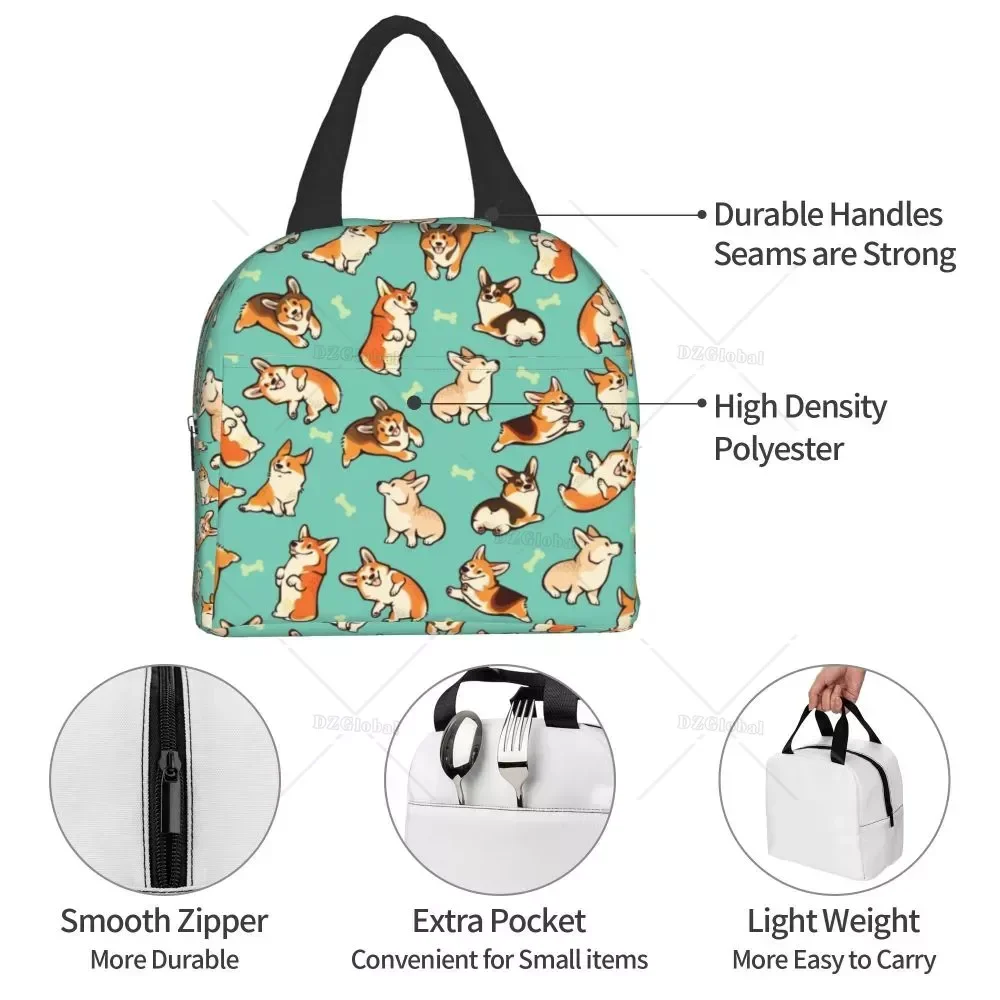 Cute Jolly Corgis Portable Lunch Box Waterproof Thermal Cooler Food Insulated Welsh Corgi Dog Lunch Bag for Women School Work