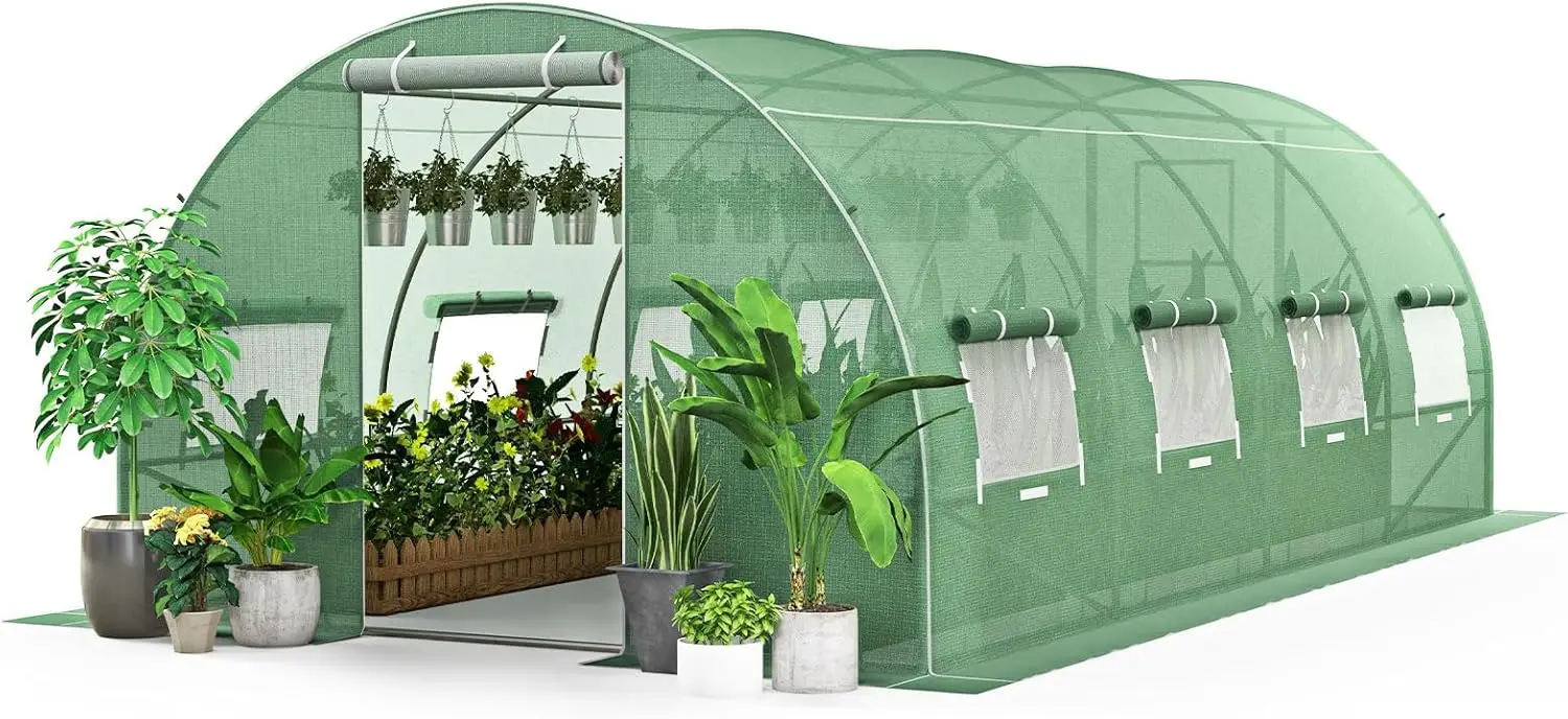 Giantex Greenhouse, 20 X 10 X 6.5 Ft Large Walk In Greenhouse Outdoor, Heavy-Duty Galvanized Steel Frame, 2 Zippered Doors,