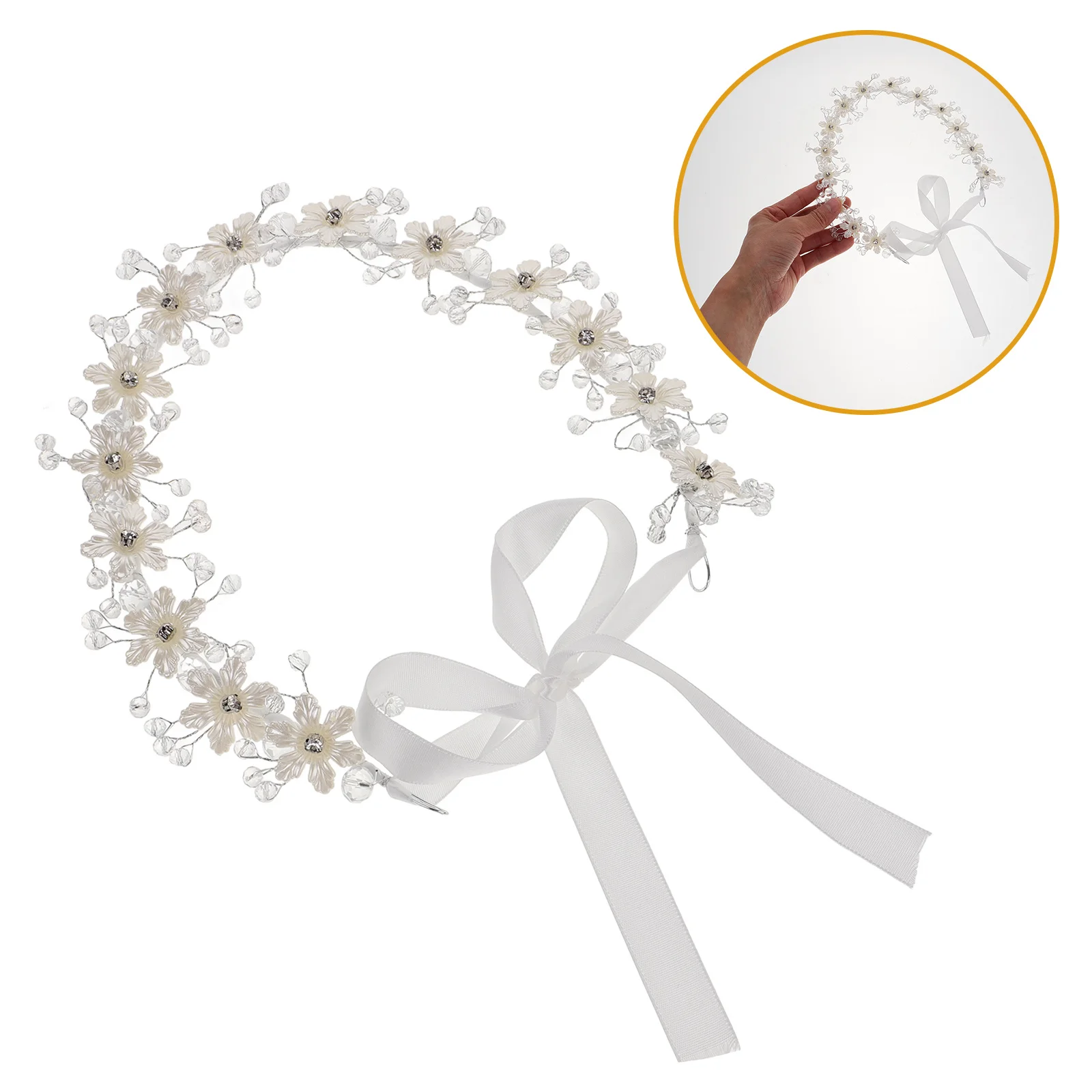 

Wedding Bridal Headpiece Pearl White Flower Girl Headband Elegant Princess Hair Accessories Wedding Hair Band Bridal Headband