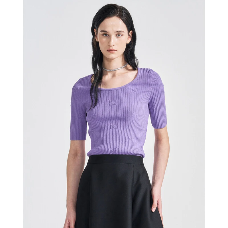 

Женский трикотажный джемпер Ele Slim Fit с коротким рукавом, модный, для повседневной носки, с вертикальным рубчиком, в двух цветах, весна-лето