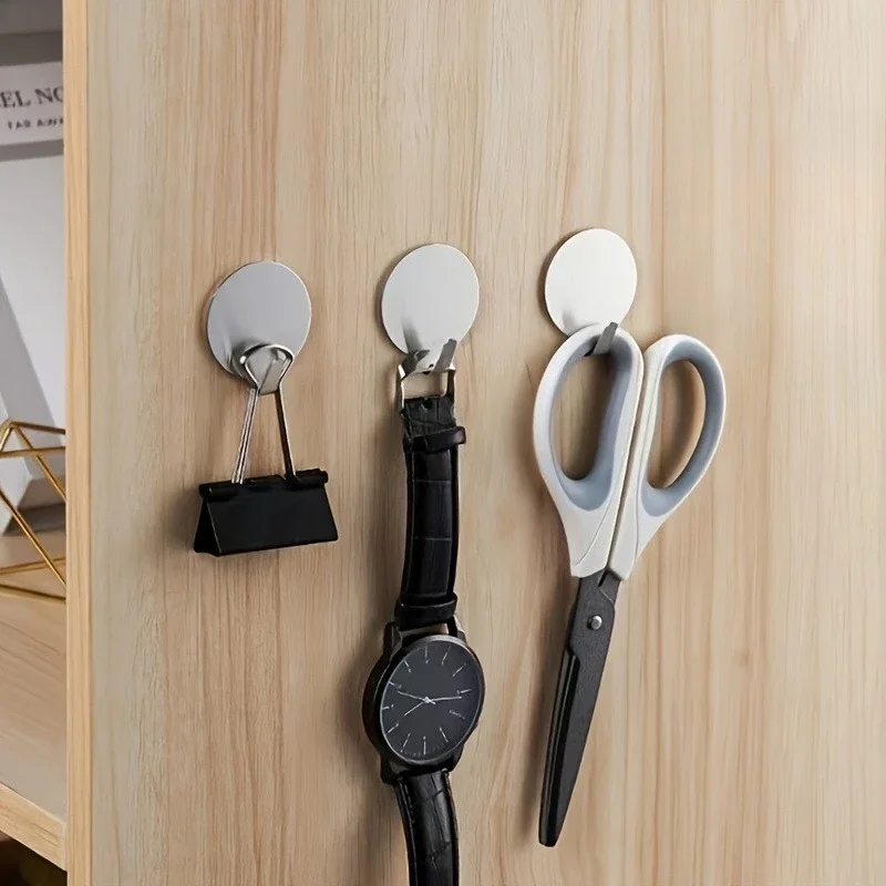 5pcs No-Drill Stainless Steel Adhesive Hooks, Mini Round Metal Hooks for Hanging & Storage