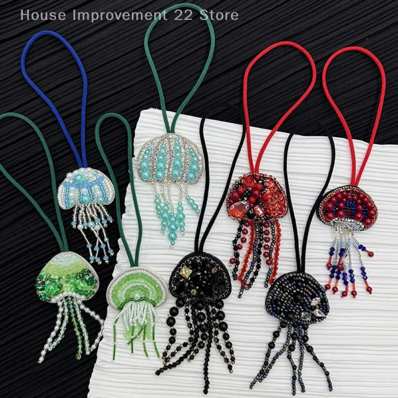 Rhinestone Beaded Jellyfish Patch Hanging Rope Patch Crystal Bag Lanyard Patch Beading Applique