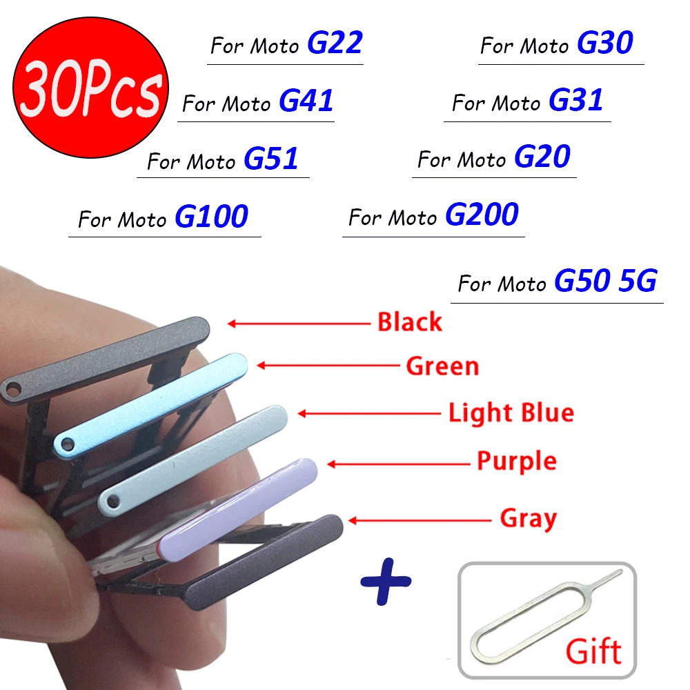 30Pcs，NEW  Nano SIM Card Holder Tray chip slot drawer Holder Adapter Socket For Motorola Moto G22 G30 G41 G50 5G G100 + Pin