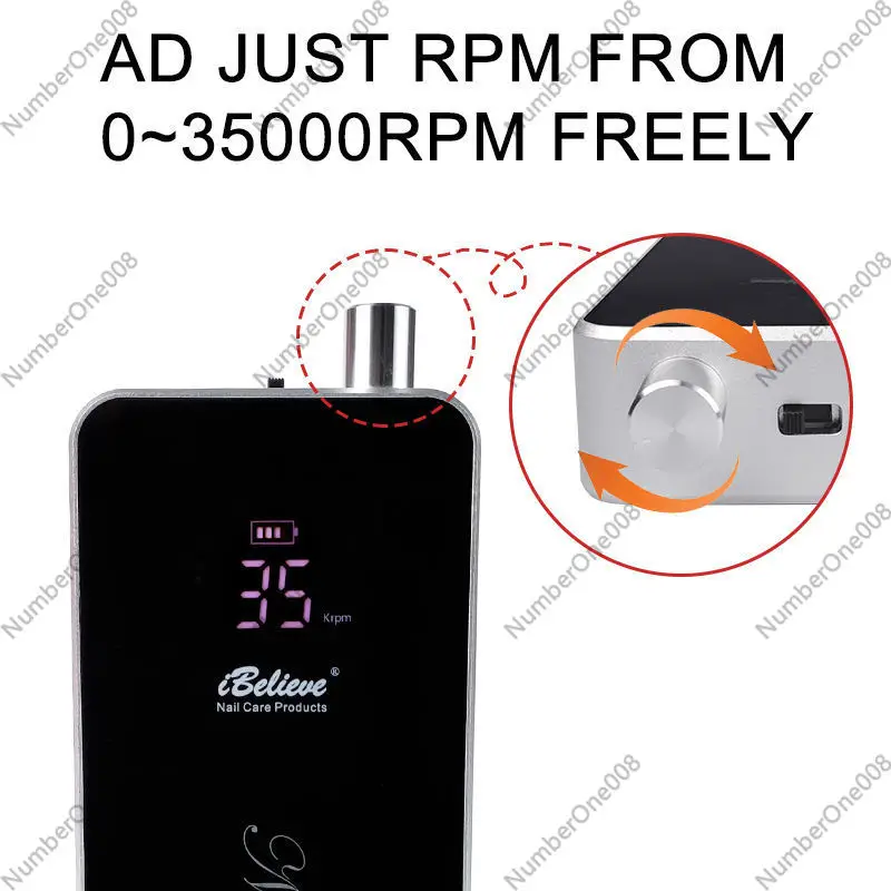 Portable Nail Drill Machine Rechargeable Battery Powered Electric File Manicure Pedicure Tool Kit Coreless Motor