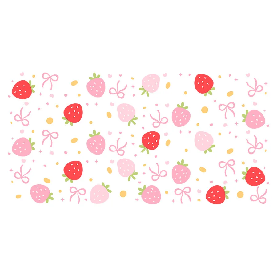 Cute Strawberry Bows UV DTF Transfer Sticker 16oz Libbey Glass Cups Wraps Coffee Mug Bottle Decals Party Home Decoration