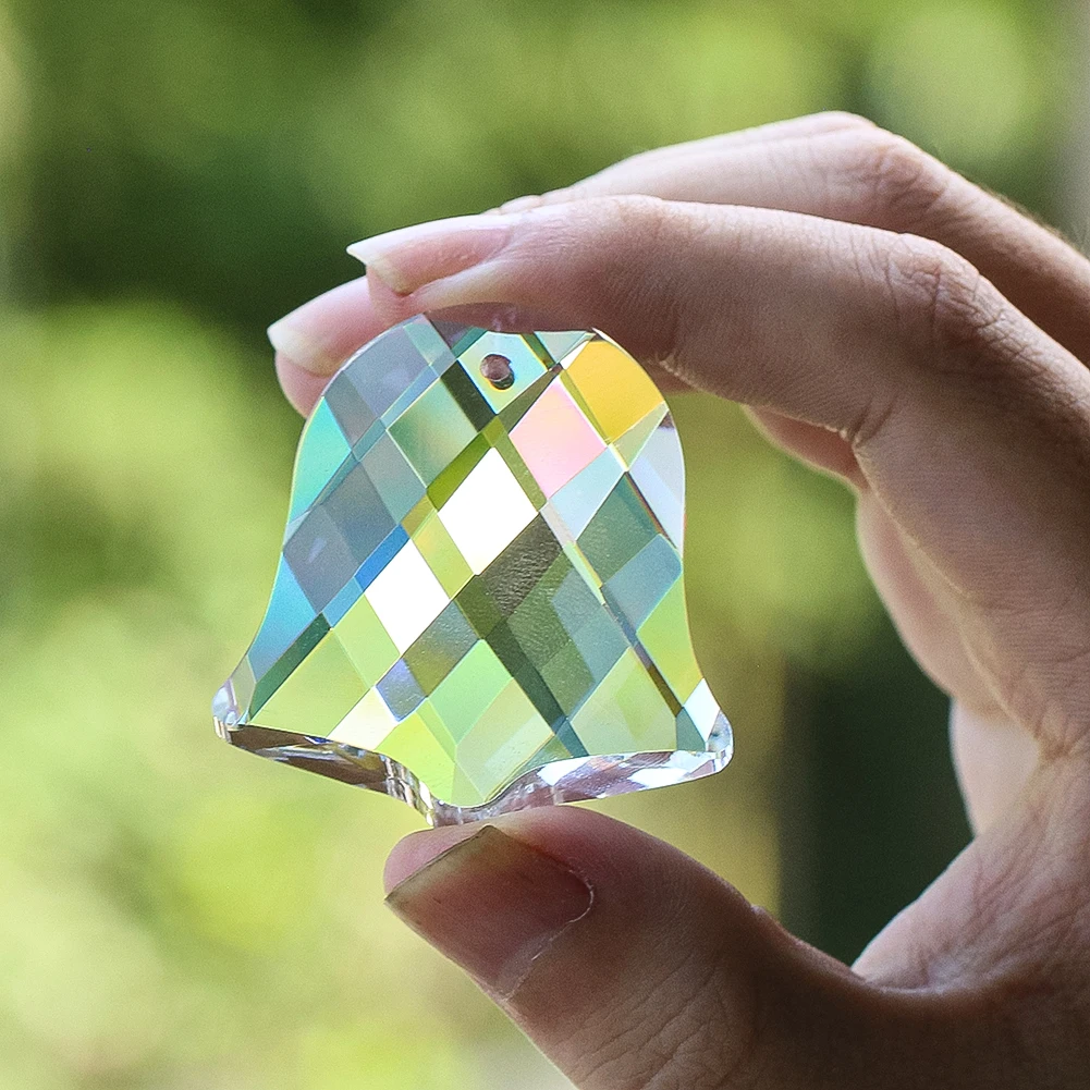 45mm Multi-faceted Grid Transparent Bell Shape Crystal Pendant Glass Art Sunlight Collector Garden Courtyard Hanging Ornament