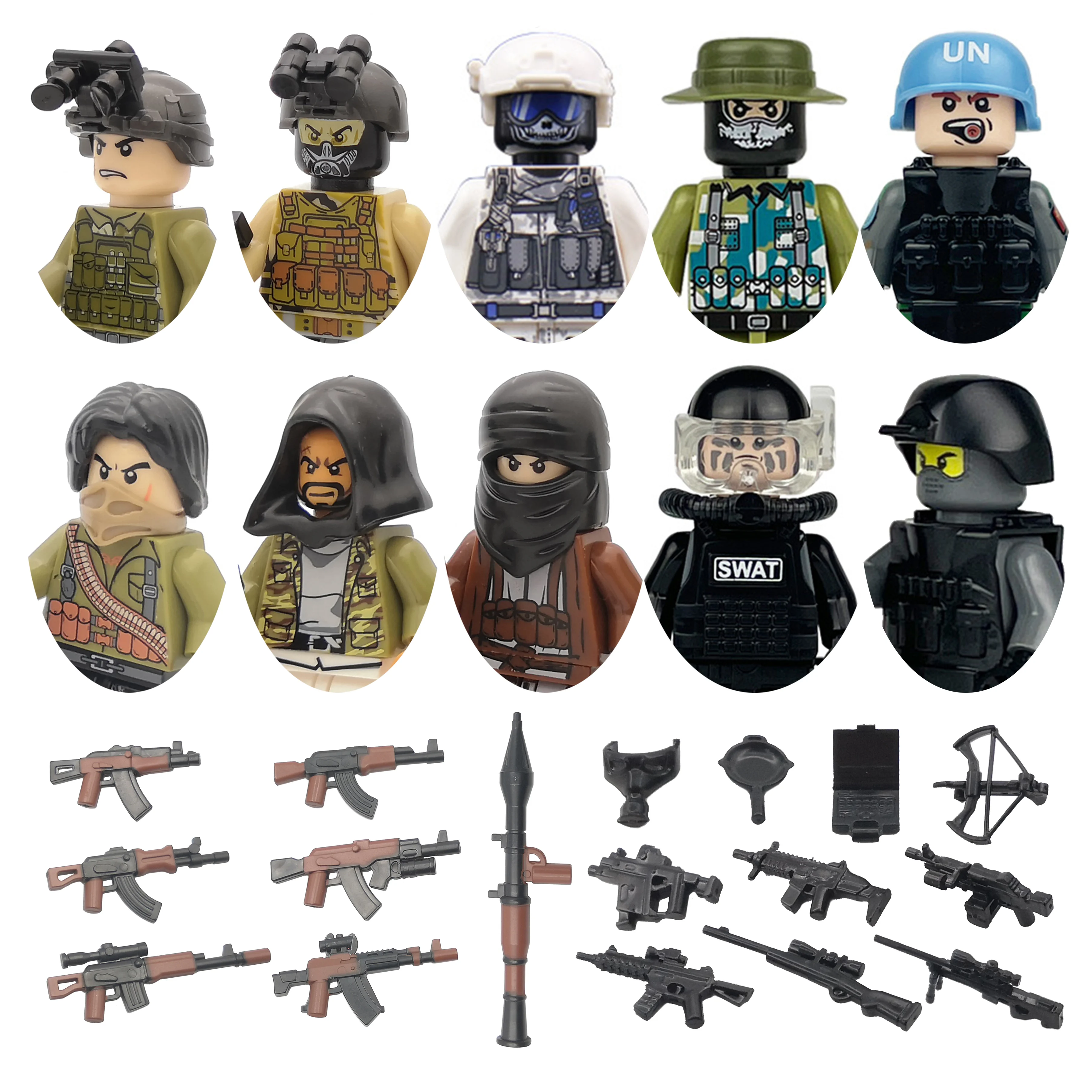Brinquedo Infantil de Blocos de Montar Playmobil: Figuras de Soldados Militares, SWAT, Fuzileiros Navais, Polícia da ONU, Guerra Moderna, Armas e Armas de Fogo do Exército - Presente