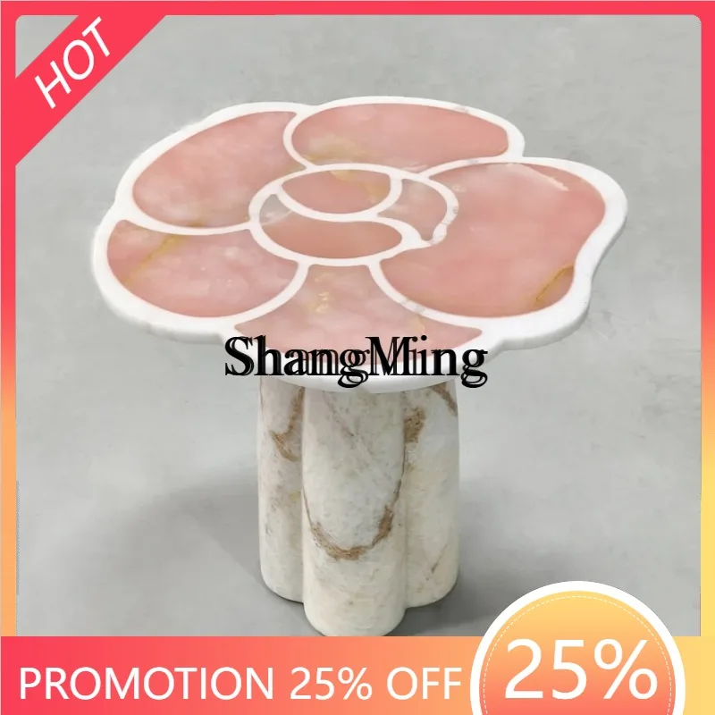 

CL wind pink flower marble edge table living room light luxury high-end petal coffee table