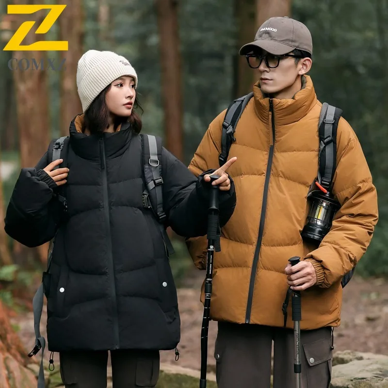 COMXZ Stand Collar Down Jacket Winter Trend New High Quality 90% White Duck Down Couple Outdoor Short Style Parka windbreaker