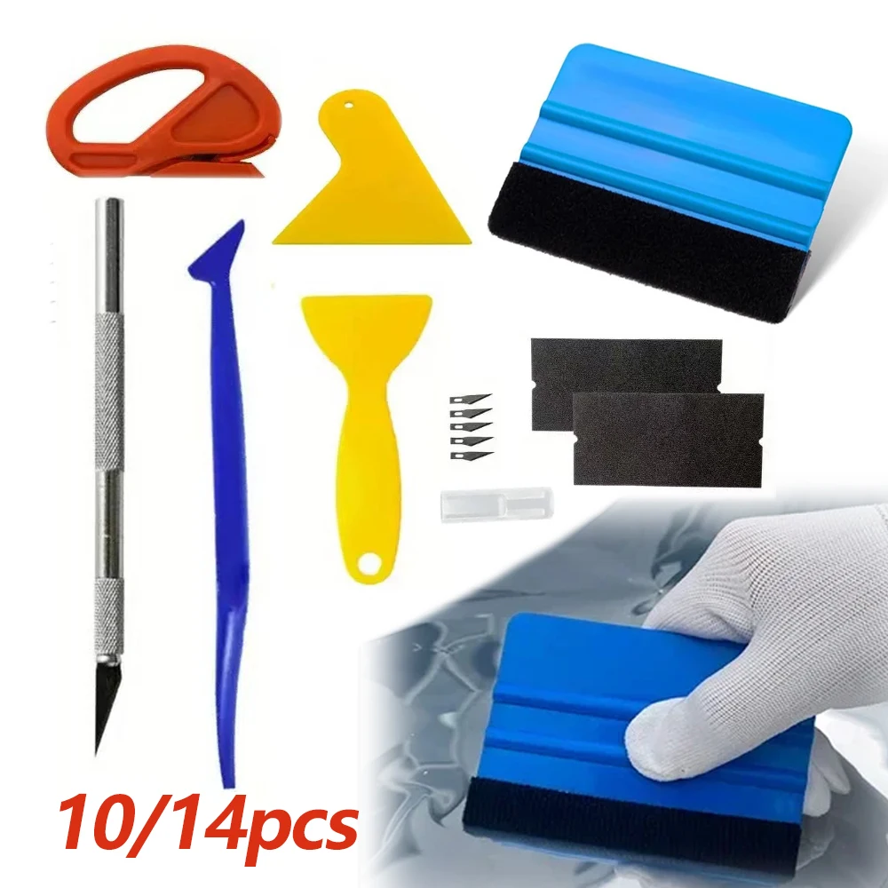 10/14pcs Car Wrap Tool Kit Vinyl & Window Tint Tools Squeegee Felt Edge Trimmer Car Glass Protective Film Scraper Car Tool Kit