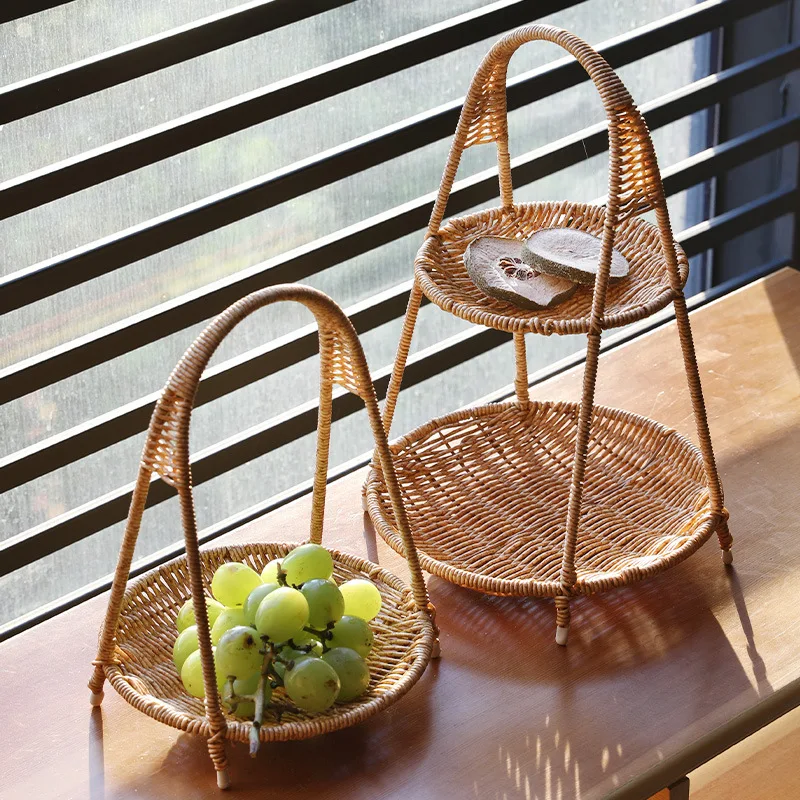 For creative multi-layer dried fruit imitation rattan weaving household snack tray candy afternoon tea tray basket