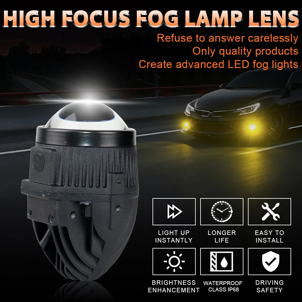 K200 LED Headlight Led Fog Lamp 10000LM H4 50W 2.0 inch Bi-led Projector Len Headlights Replacement for Universal Car Motorcycle