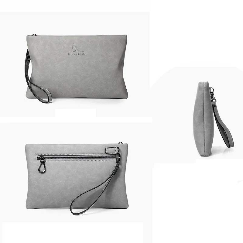 Men's Large Capacity Cowhide Leather Envelope Handbag Soft Business Casual Clutch Bags Multi Card Holders Wallet Moneybag