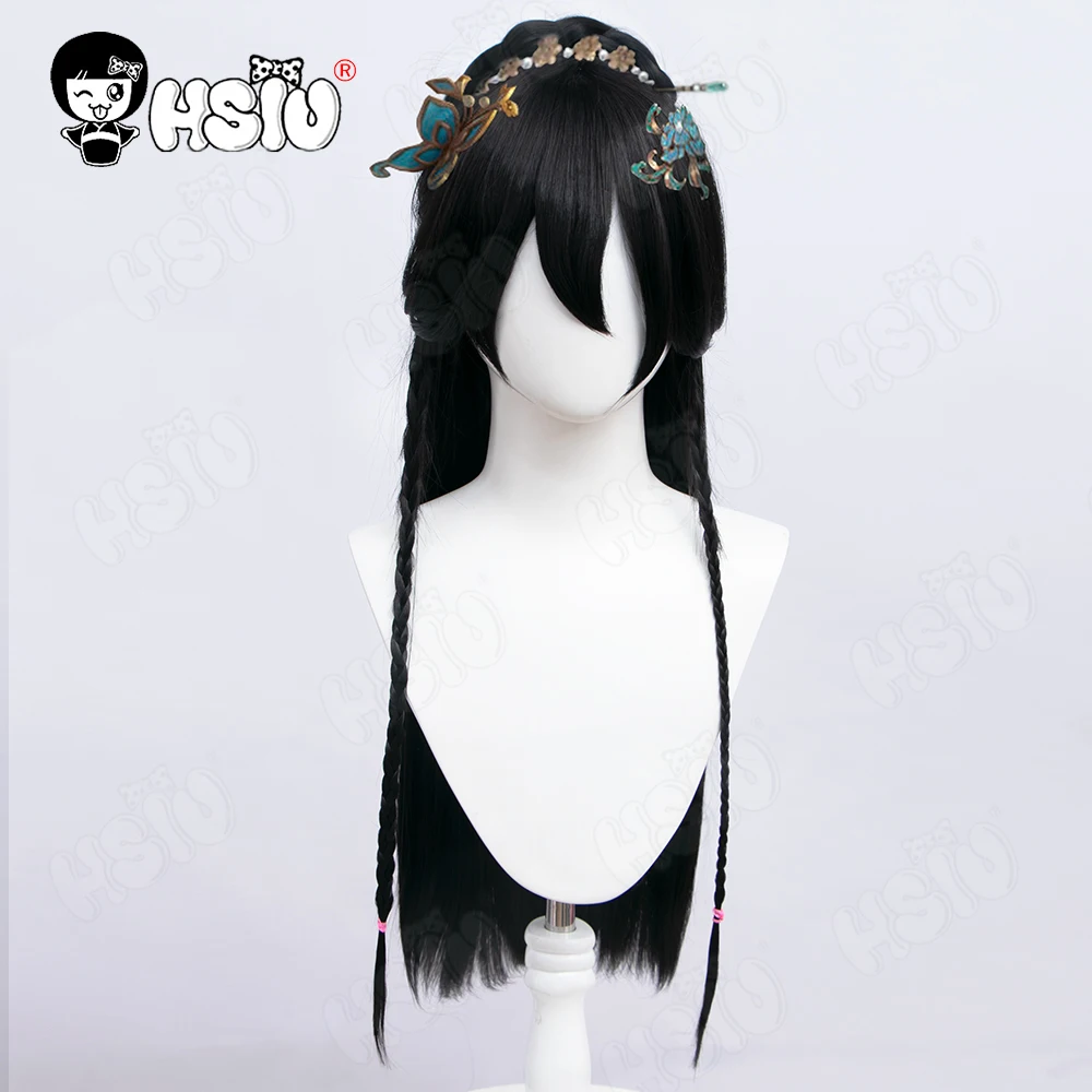 Game Identity V Cosplay Wig Qi Shiyi Cosplay Wig HSIU 80CM Black Disc Hair Bag Long Hair Synthetic Wig Bai Ze Cosplay Wig