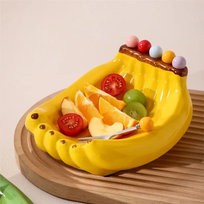 

Children's Creative Banana Shaped Dessert Fruit Plate With Fork Banana Fruit Plate Fruit Basket Fruit Fork Home Fruit Plate ZI81