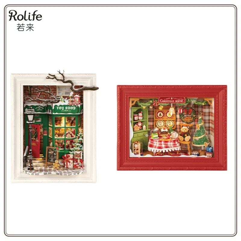 Novo original rolifediy natal doces tenda pequena casa em miniatura montagem artesanal modelo blocos de construção presente ano novo