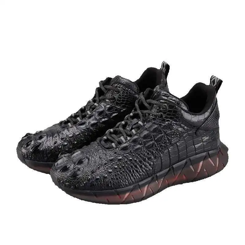 Chaussures de sport en cuir de crocodile pour hommes, baskets d'affaires polyvalentes, mocassins en daim, carillon décontracté, mode masculine, marche