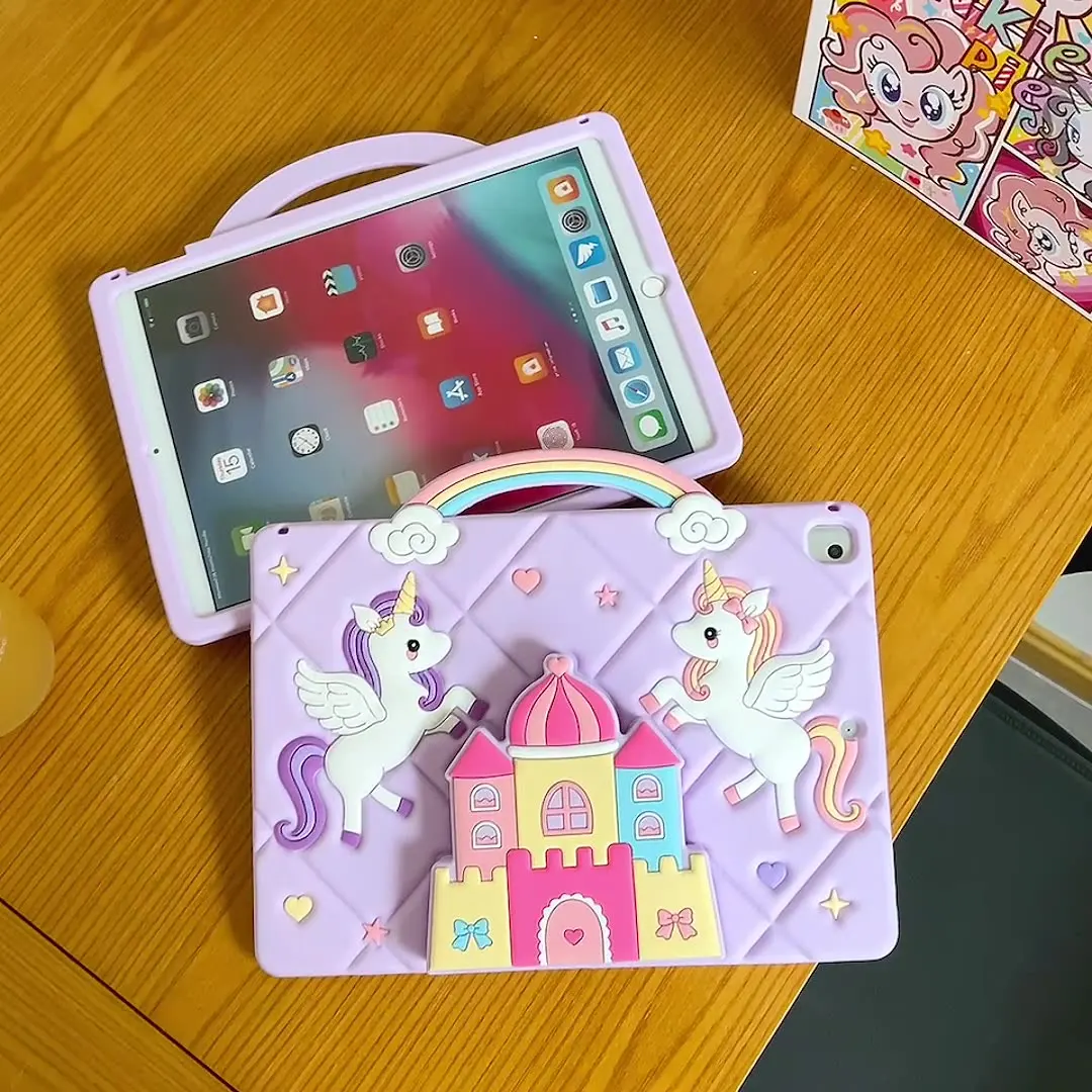 

Unicorn Case For 10th 10.9inch Rainbow Handheld Case 9th/8th/7th 10.2inch IPad Pro 11inch Air6 Mini4/5 Castle Stand Tablet Case