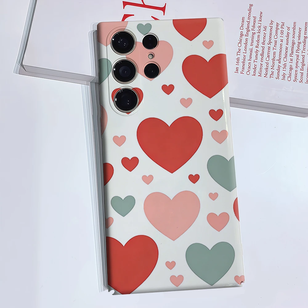 Minimalist Colorful Heart Phone Case for Samsung Galaxy S26 S25 Ultra S24 S23 Ultra Plus Glossy Double-layer Back Cover