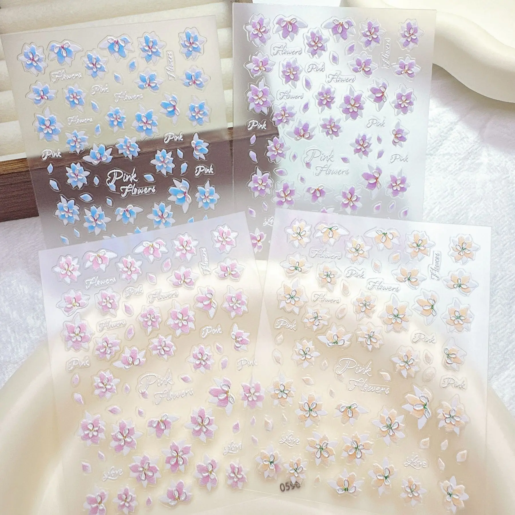 4Pcs/Set 5D Embossed Gradient Flower Nail Stickers - Fresh Lily Press-On Nail Art Decals for Manicures & Phone Cases