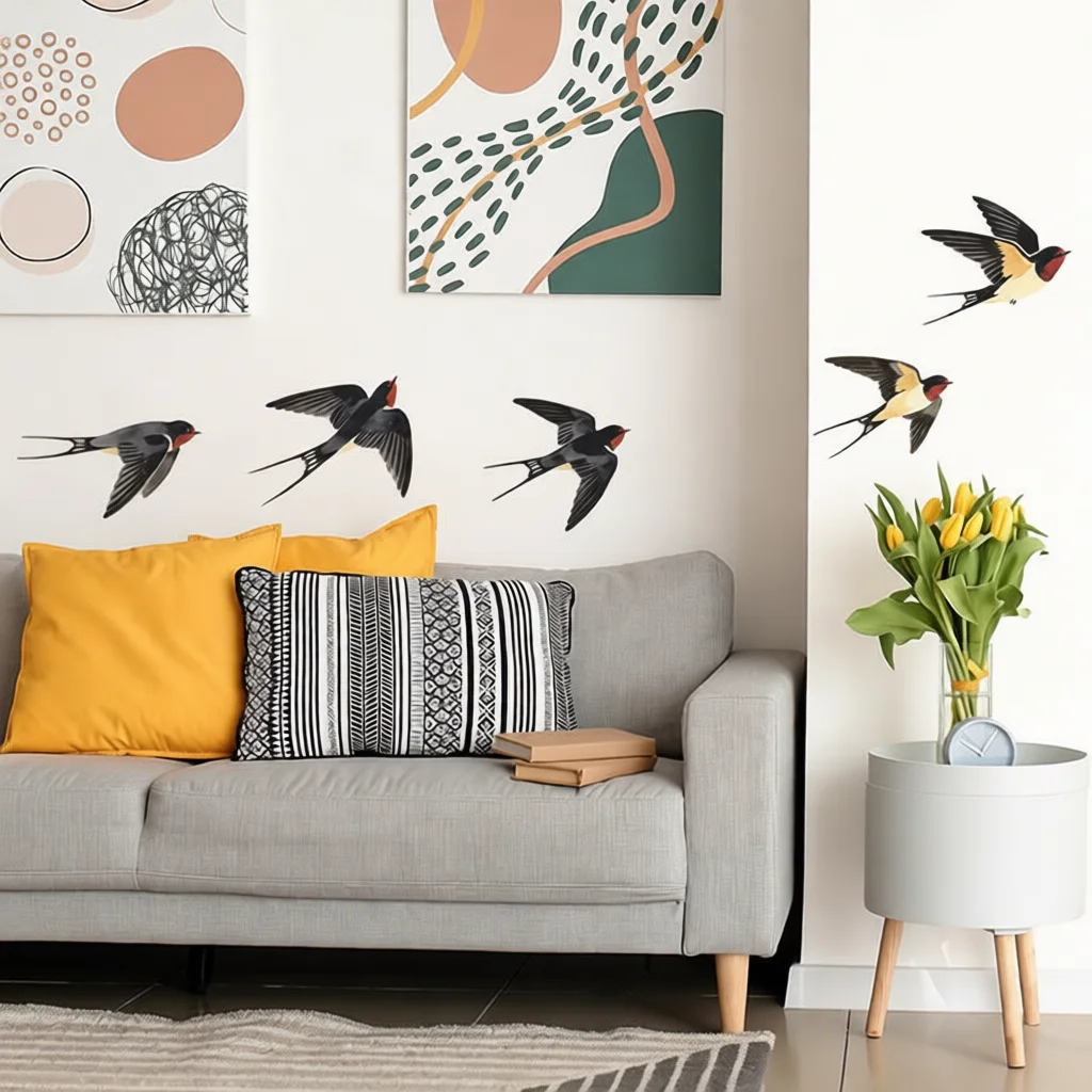 Self Adhesive Swallow Cartoon Wall Decals Removable PVC Art Stickers Home Decoration For Bedroom Kids Room Living Room Mural