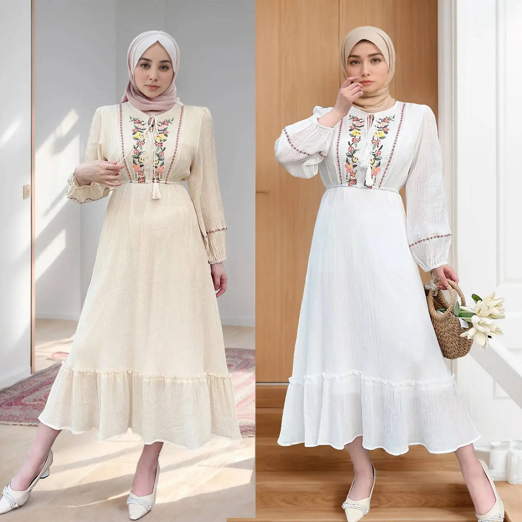 

M279# Muslim Women's Shoppe Embroidered Dress Tk Black Fungus Edge Midi Skirt Robe Abaya Ramadan Dubai Luxury Islam Elegant