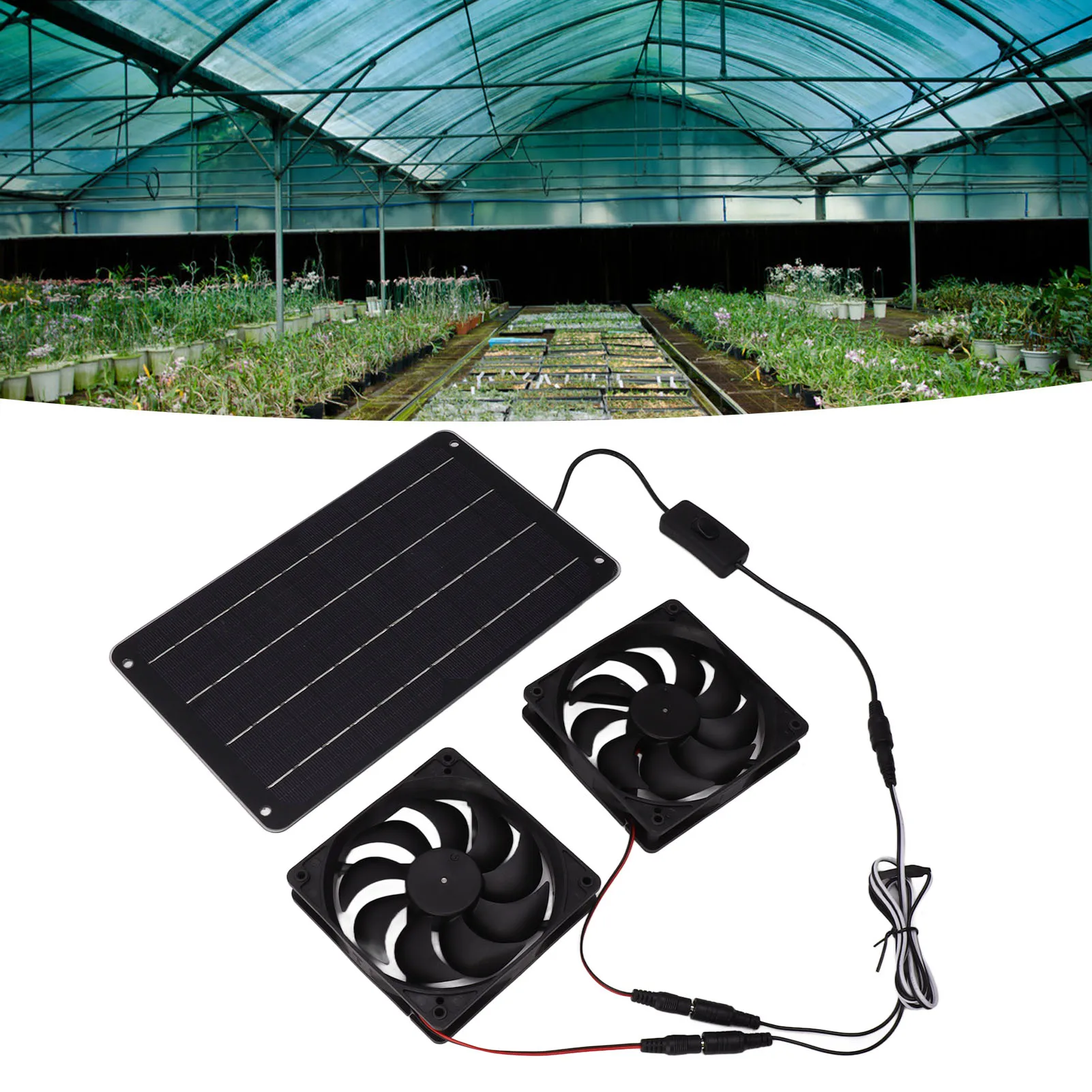 20W Solar Fan 20W Solar Powered  Fan 12V Efficient Energy Saving Solar Panel Fan Kit with Switch for RV Greenhouse Pet Home