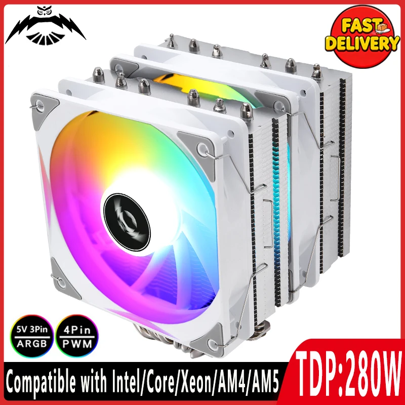 Twin Tower CPU Cooler 6 Heat Pipe Radiator Air-cooled Install X99 E5 AM4AM5 LGA2011 2066 115x 1200 1700 1851 with ARGB 120mm Fan